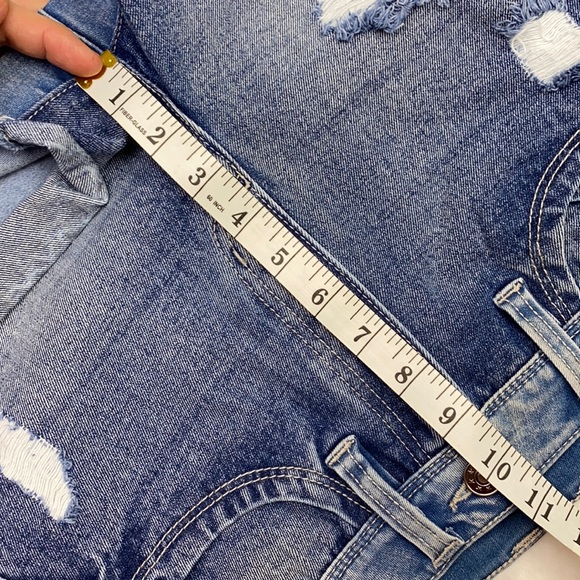 Jean distressed blue stretch shorts - Picture 7 of 14